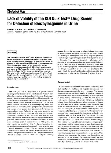 (PDF) Lack of Validity of the KDI Quik Test™ Drug Screen for Detection