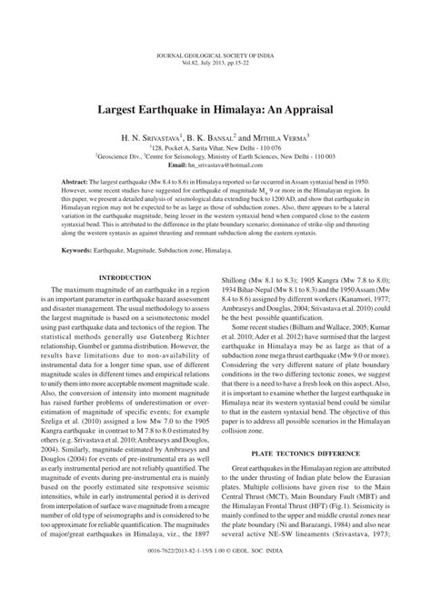 (PDF) Largest earthquake in Himalaya: An appraisal