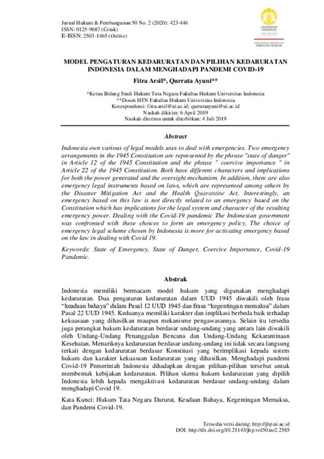 (PDF) MODEL PENGATURAN KEDARURATAN DAN PILIHAN …