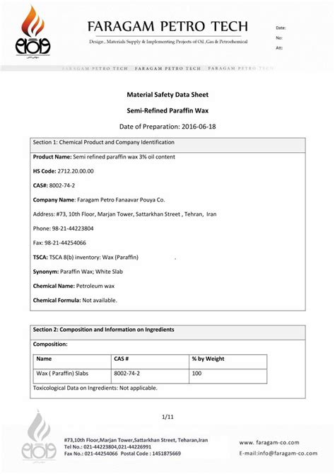 (PDF) Material Safety Data Sheet SemiRefined Paraffin
