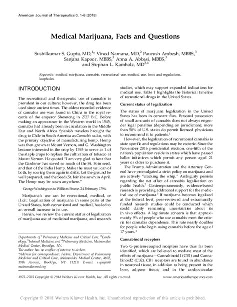 (PDF) Medical Marijuana, Facts and Questions Vinod Namana