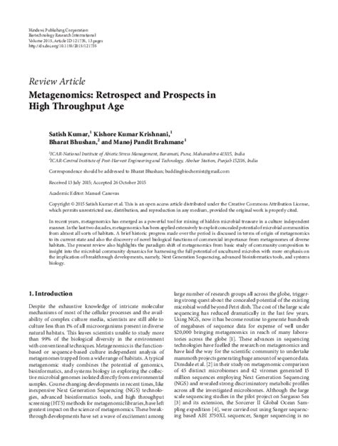 (PDF) Metagenomics: Retrospect and Prospects in High ...