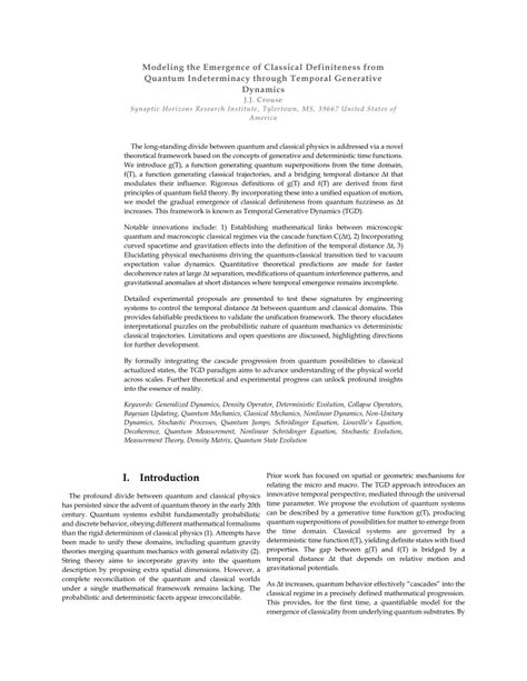 (PDF) Modeling the Emergence of Classical Definiteness from Quantum
