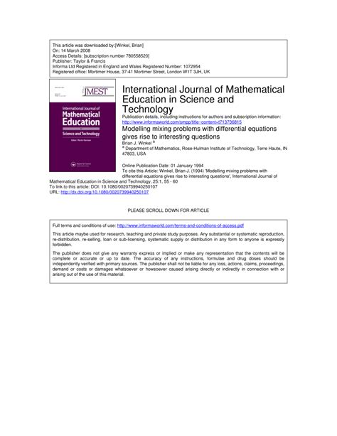 (PDF) Modelling mixing problems with differential equations gives rise