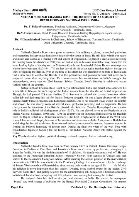 (PDF) NETHAJI SUBHASH CHANDRA BOSE- THE JOURNEY OF A ...