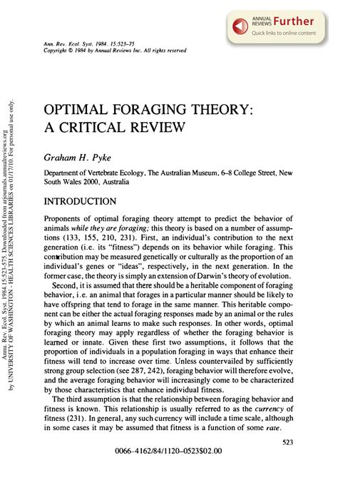 (PDF) Optimal Foraging Theory: A Critical Review