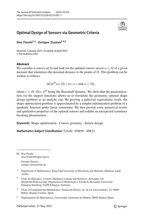 (PDF) Optimal design of sensors via geometric criteria