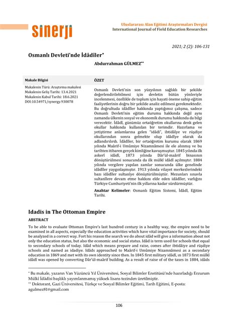 (PDF) Osmanlı Devleti'nde İdâdîler ResearchGate. 