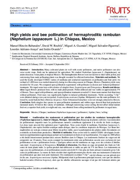 (PDF) Pollination studies in rambutan (Nephelium … - raincitystudios.com