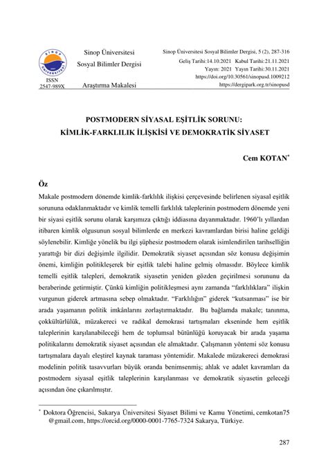 (PDF) POSTMODERN SİYASAL EŞİTLİK SORUNU: KİMLİK . 