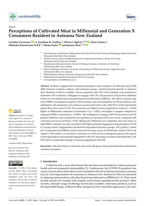 (PDF) Perceptions of Cultivated Meat in Millennial and Generation X