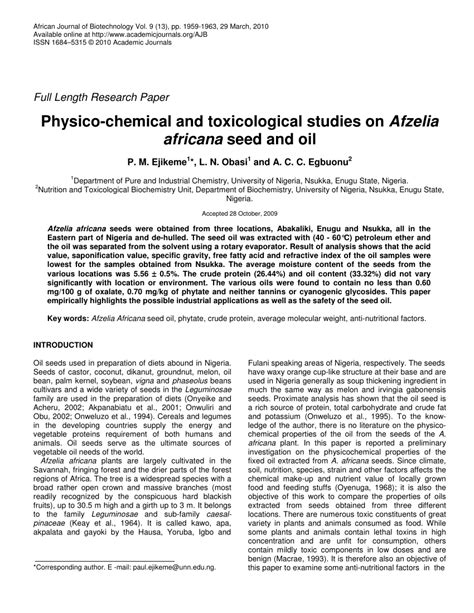 (PDF) Physico-chemical and toxicological studies on Afzelia Africana ...