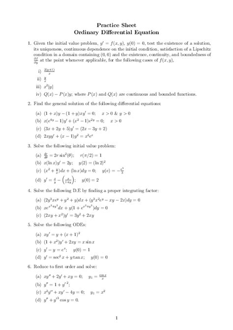 (PDF) Practice Sheet Ordinary Differential Equation kunal singh