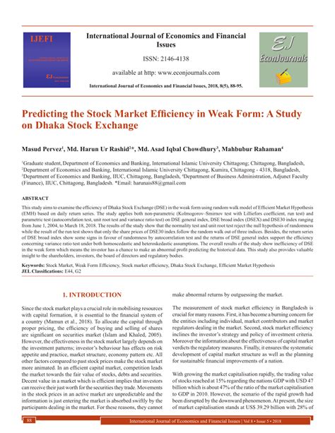 (PDF) Predicting the Stock Market Efficiency in Weak Form A Study on