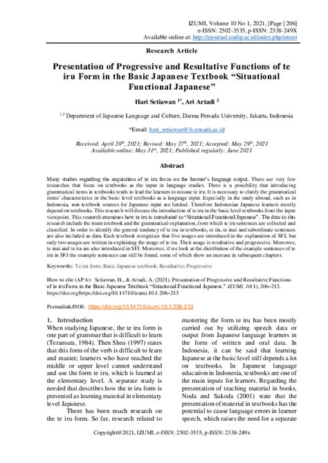 (PDF) Presentation of Progressive and Resultative Functions of te iru