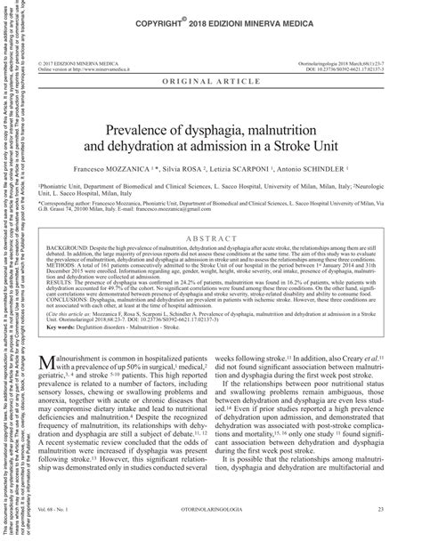 (PDF) Prevalence of dysphagia, malnutrition and dehydration at ...