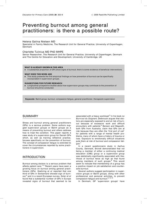 (PDF) Preventing Burnout Among General Practitioners: is …