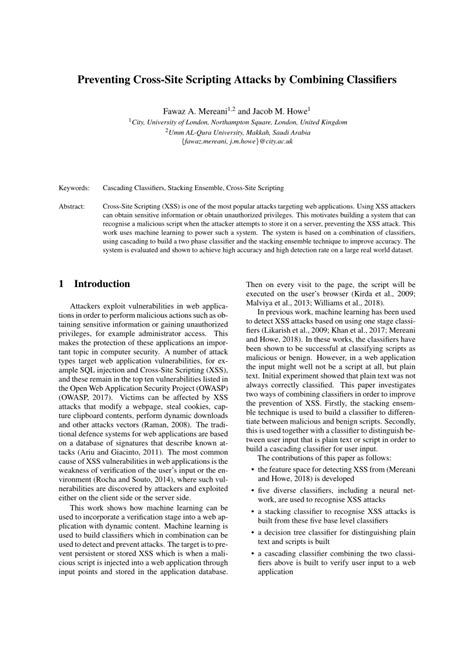 (PDF) Preventing CrossSite Scripting Attacks by Combining Classifiers