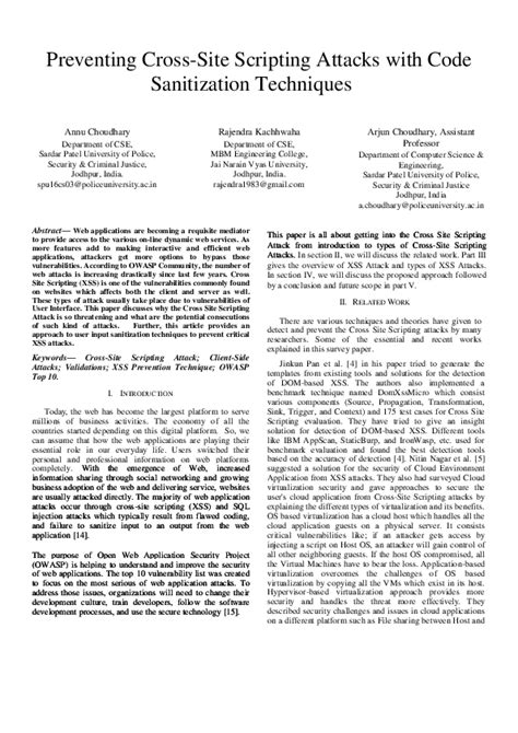 (PDF) Preventing CrossSite Scripting Attacks with Code Sanitization