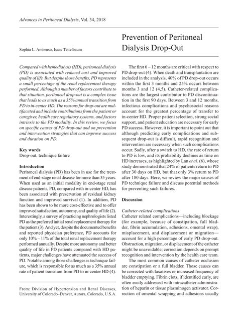 (PDF) Prevention of Peritoneal Dialysis Drop-Out - ResearchGate