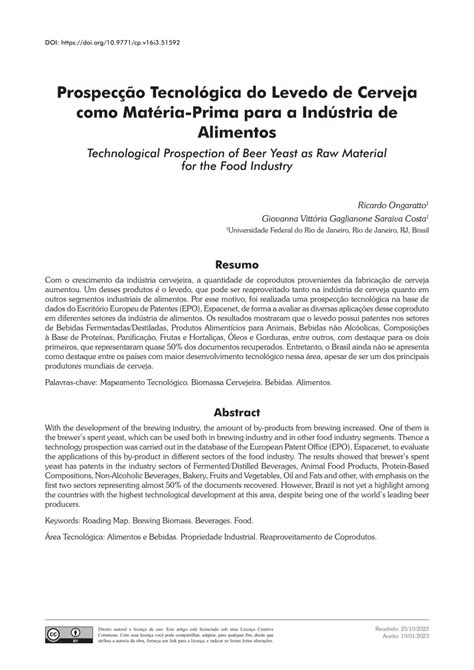 (PDF) Prospecção Tecnológica do Levedo de Cerveja