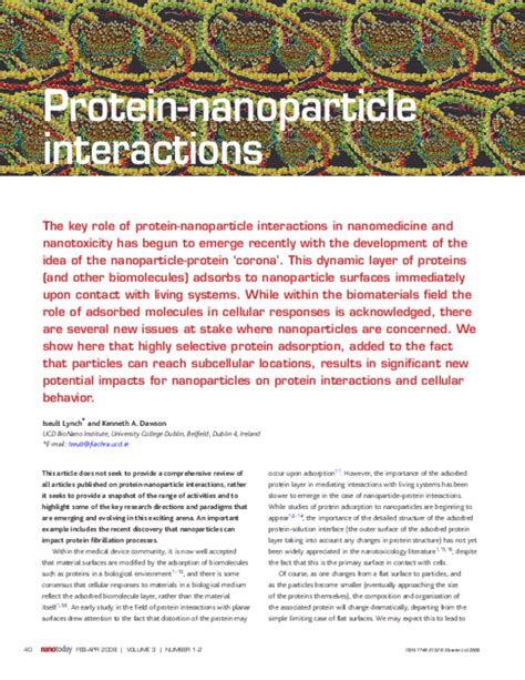 (PDF) Protein-nanoparticle interactions - Academia.edu