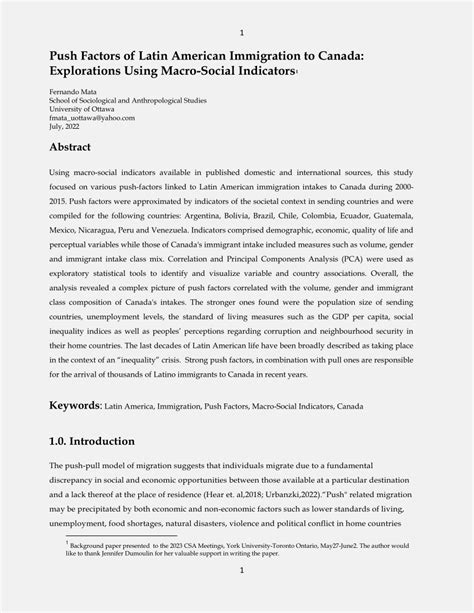 (PDF) Push Factors of Latin American Immigration to Canada ...