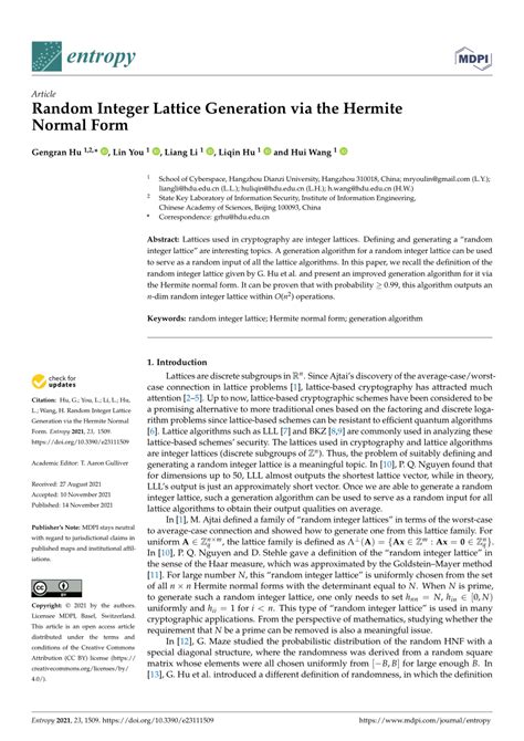 (PDF) Random Integer Lattice Generation via the Hermite Normal Form