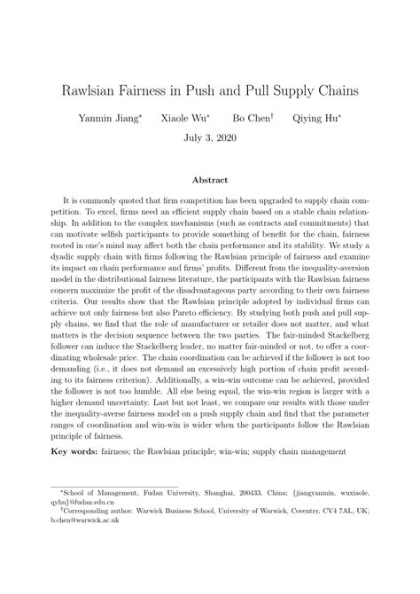 (PDF) Rawlsian Fairness in Push and Pull Supply Chains