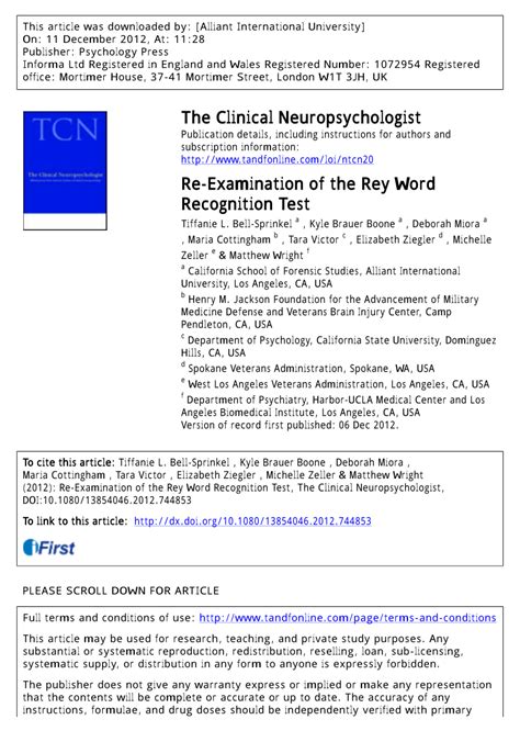 (PDF) ReExamination of the Rey Word Recognition Test