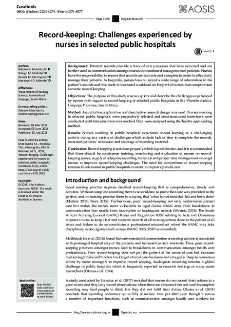 (PDF) Record-keeping: Challenges experienced by nurses in …