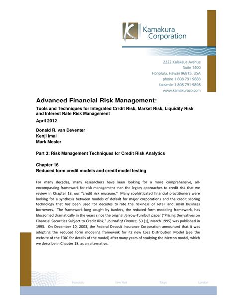 (PDF) Reduced Form Credit Models and Credit Model Testing