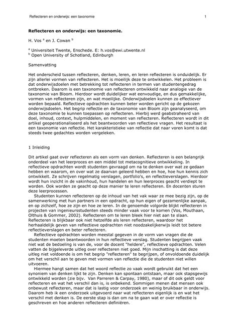 (PDF) Reflecteren en onderwijs: een taxonomie - ResearchGate