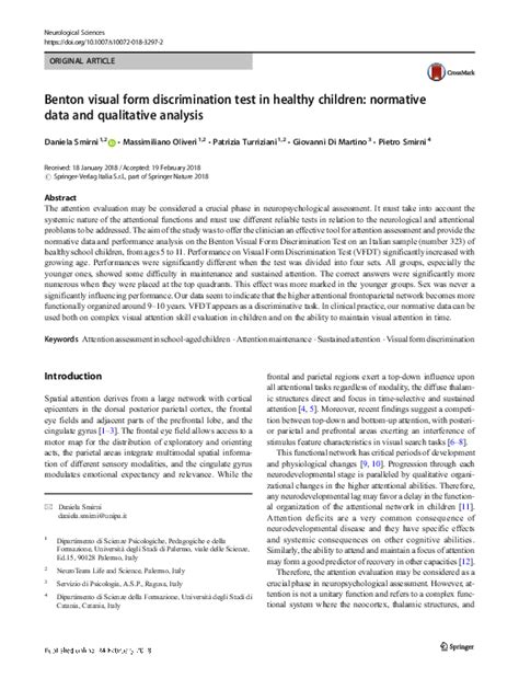 (PDF) Reliability and Normative Data for the Benton Visual Form Discrimination Test