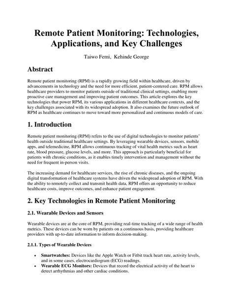 (PDF) Remote Patient Monitoring and Applications and Challenges