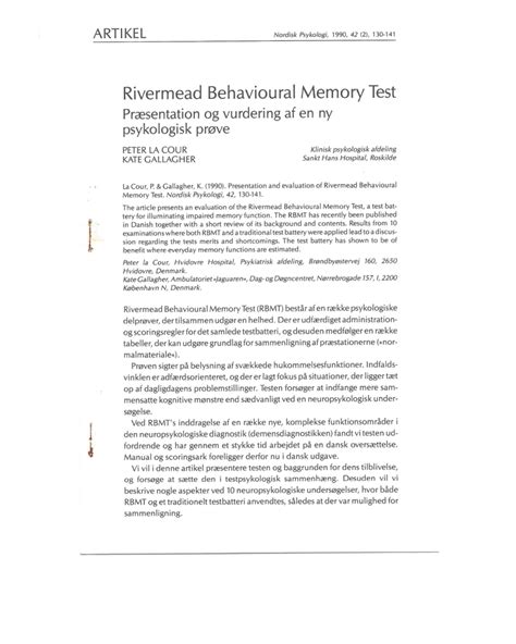 (PDF) Rivermead Behavioural Memory Test