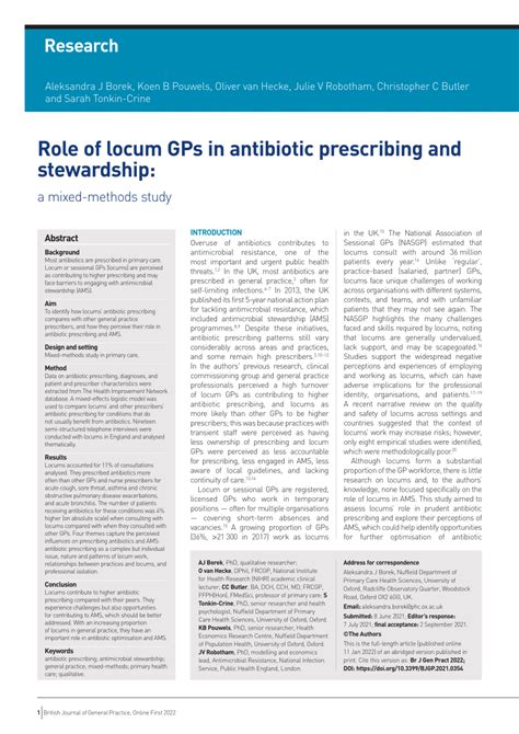 (PDF) Role of locum GPs in antibiotic prescribing and