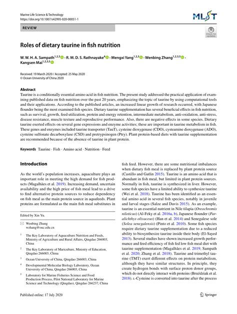 (PDF) Roles of dietary taurine in fish nutrition - ResearchGate