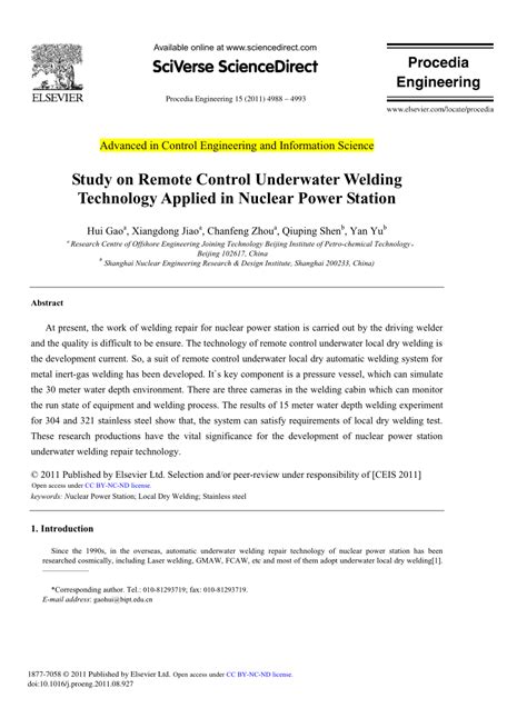 (PDF) Study on Remote Control Underwater Welding … - raincitystudios.com