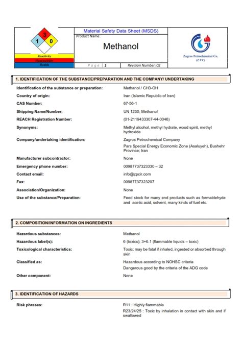 (PDF) Safety Data Sheet MethanolSafety Data Sheet Methanol Version 1.1