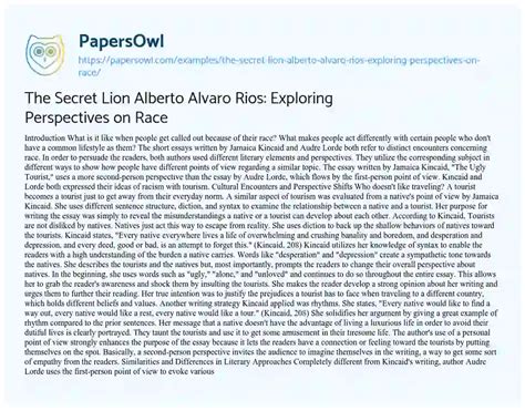 (PDF) Secret Lion Alberto Rios Short Story Analysis