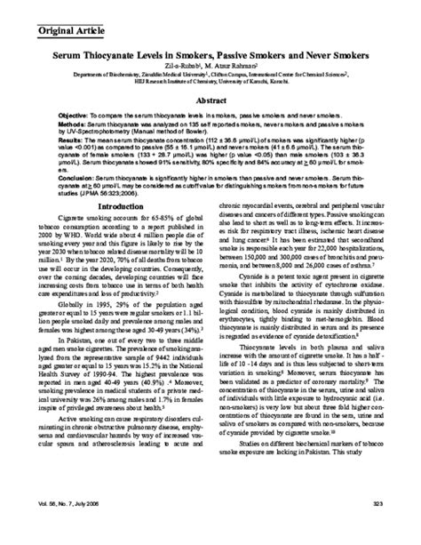 (PDF) Serum thiocyanate levels in smokers, passive