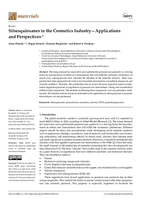 (PDF) Silsesquioxanes in the Cosmetics Industry—Applications …