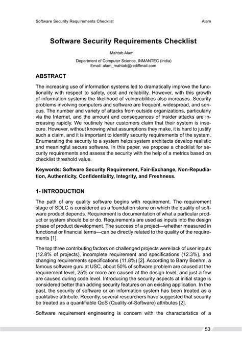 (PDF) Software Security Requirement Checklists