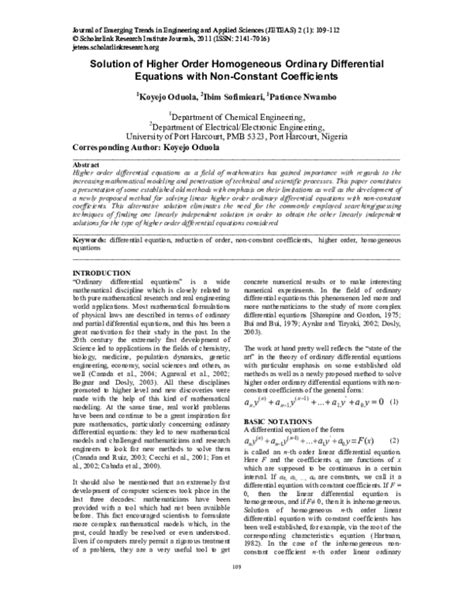 (PDF) Solution of Higher Order Homogeneous Ordinary Differential