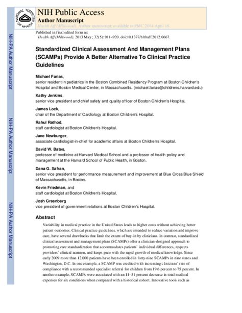 (PDF) Standardized Clinical Assessment And Management Plans (SCAMPs …