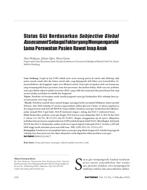 (PDF) Status Gizi Berdasarkan Subjective Global Assessment Sebagai ...