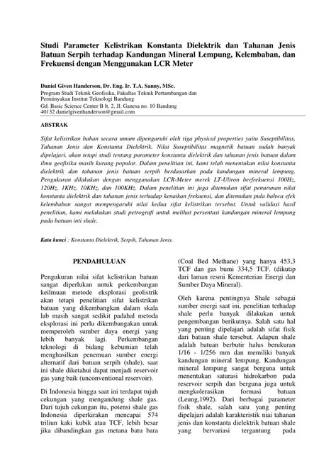 (PDF) Studi Parameter Kelistrikan Konstanta Dielektrik dan …