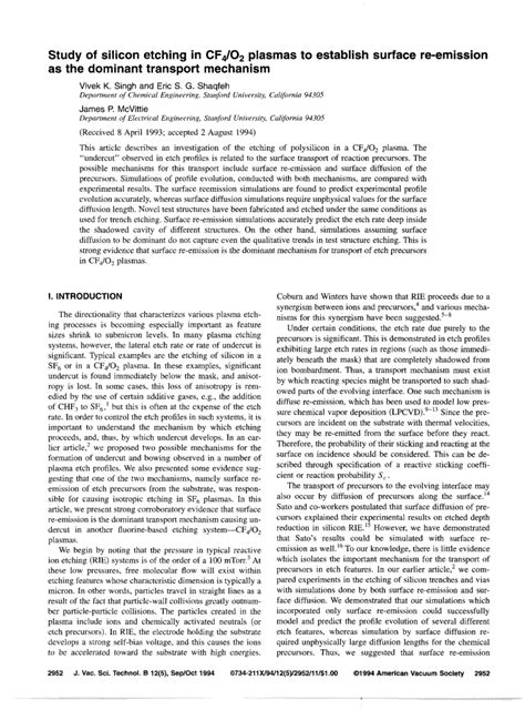 (PDF) Study of silicon etching in CF4/O2 plasmas to