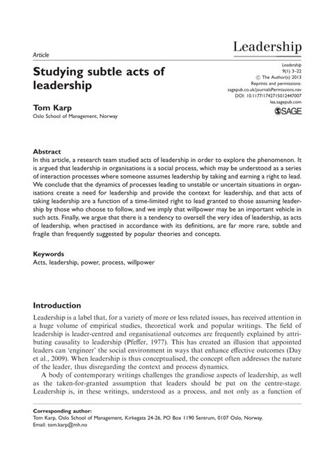 (PDF) Studying subtle acts of leadership - ResearchGate